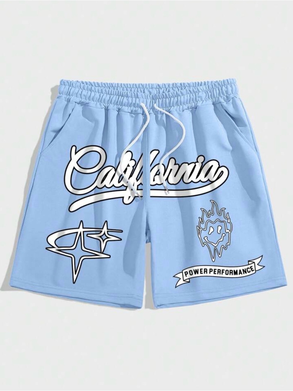 ROMWE Light Blue 'California' Athletic Shorts